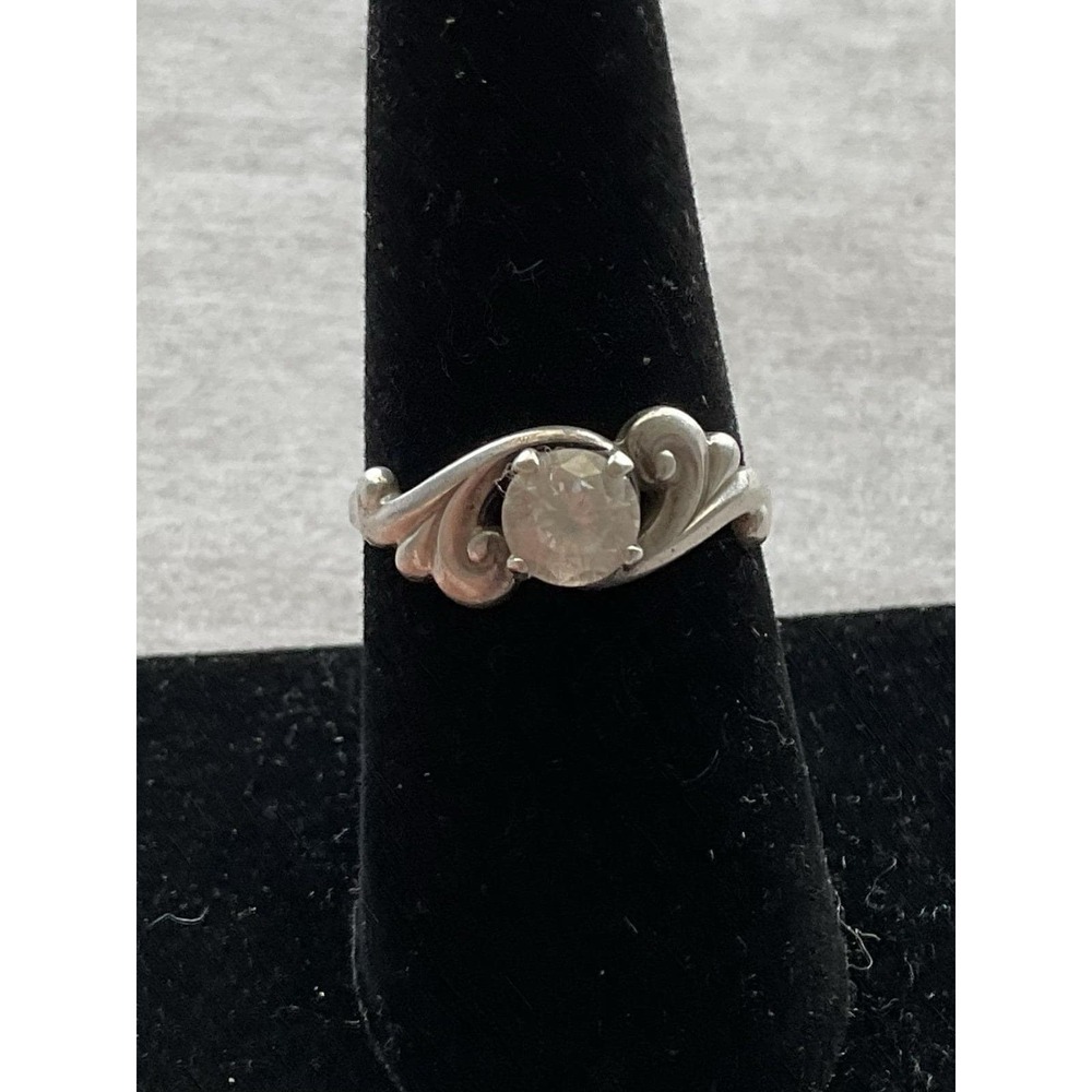 KBN 925 Sterling Silver Ring Size 8 Clear Stone Vintage Estate Jewelry